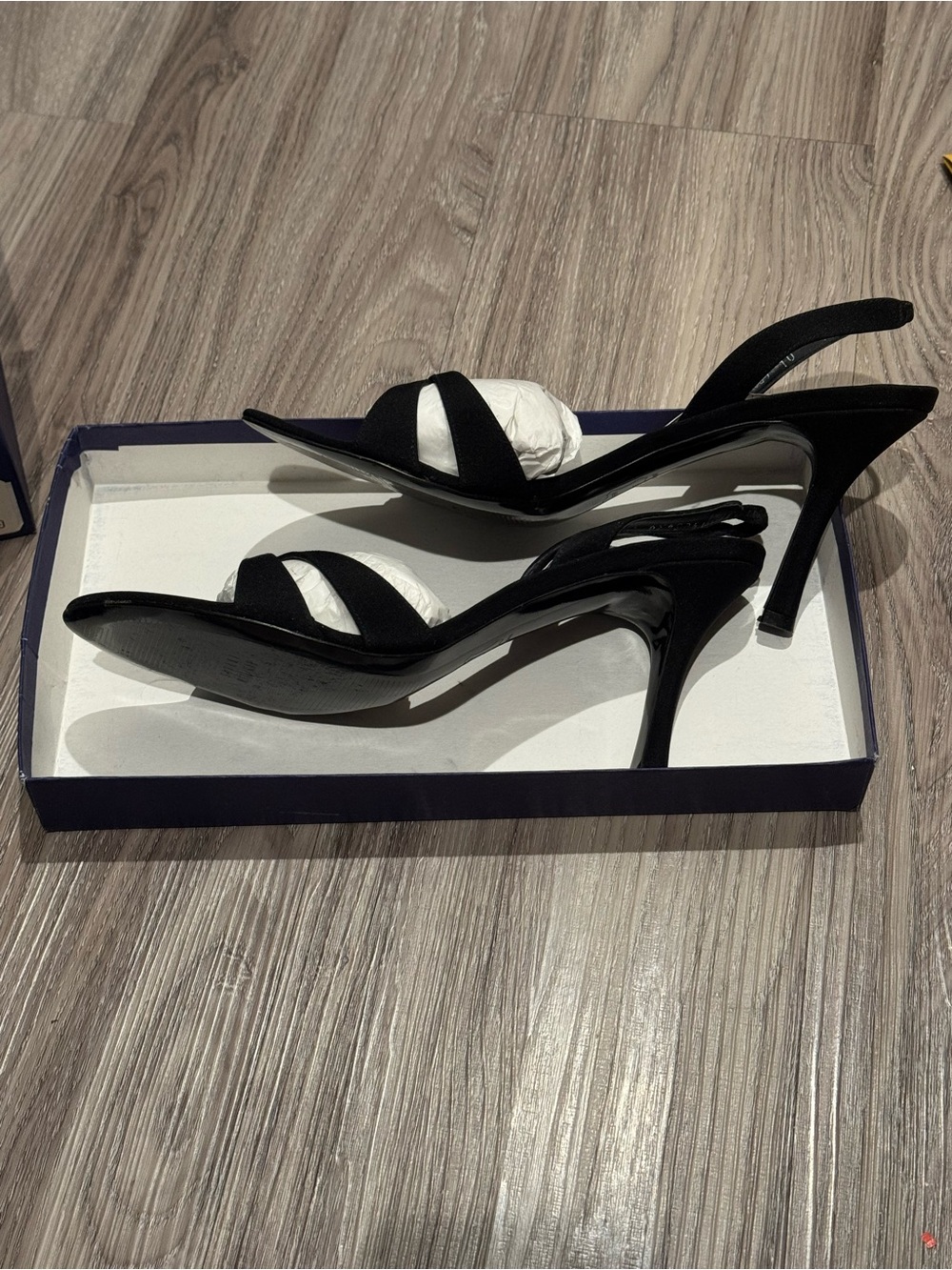 Stuart Weitzman Black Peau Slingback Stiletto Sandals, size 10. Evening wear!